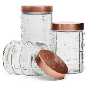 JOGO DE POTE DE VIDRO 03 PEÇAS E TAMPA EM INOX GOLD ROSE - VDA0405