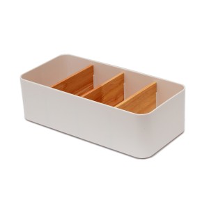 CAIXA DE PLÁSTICO ORGANIZADORA COM 03 DIVISÓRIAS EM BAMBU 8X13X27CM-OGA07009