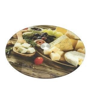 PRATO GIRATORIO 360 GRAUS EM VIDRO E METAL ESTAMPA NOSSOS QUEIJOS 30 CM - 92529