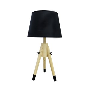 ABAJUR TRIPÉ DE MADEIRA COM CÚPULA EM TECIDO E ESTRUTURA DE METAL  48CM BIVOLT- 2346-PT