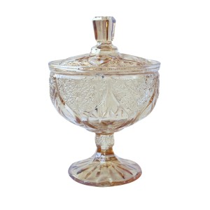 BOMBONIERE COM TAMPA EM VIDRO E PÉ EM VIDRO AMBAR 1 LITRO 16X24CM - VDA05030