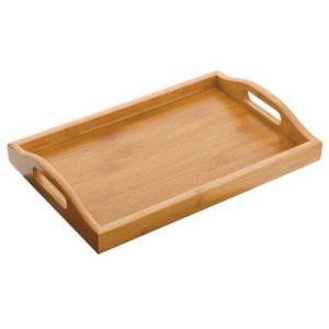 BANDEJA EM BAMBU COM ALÇA PARA SERVIR 26X38 CM RETANGULAR - 97038