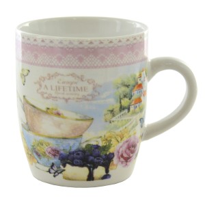 CANECA EM PORCELANA COM ESTAMPA EM FLORES 240 ML - PRC01157-A