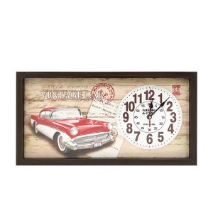 RELOGIO DE PAREDE VINTAGE CAR MOLDURA MADEIRA COR MOGNO 26,5 X 4,5 X 50 CM - SXZ2664