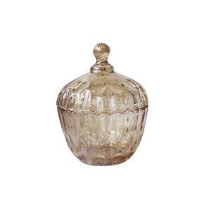 BOMBONIERE DE VIDRO COM TAMPA NA COR AMBAR 12X14CM - F194219