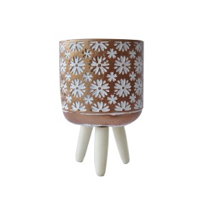 VASO DE CIMENTO COM SUPORTE EM TRIPÉ DE MADEIRA 17CM - HD01774-D