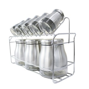 PORTA TEMPEROS DE INOX COM 8 POTES E SUPORTE ARAMADO - 4875