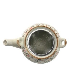 BULE CHALEIRA ORIENTAL EM CERAMICA COM ALÇA E TELA METAL  FLORAL VERDE 600 ML - 105-VD