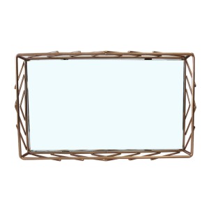 BANDEJA DE METAL ESPELHADA RETANGULAR DE VIDRO 5X12X20CM - KIT203-GR