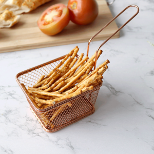 MINI CESTA GOLD ROSE EM METAL COM ALÇA PARA PORÇÕES 21CM - 96456