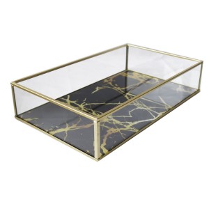 BANDEJA DECORATIVA DE VIDRO COM FUNDO MARMORIZADO 6.X17.5X29CM - 3255-PT