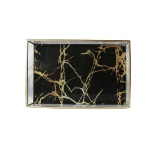 BANDEJA DECORATIVA DE VIDRO COM FUNDO MARMORIZADO 6.X17.5X29CM - 3255-PT