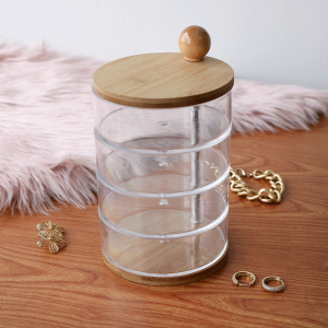 ORGANIZADOR DE PLÁSTICO COM TAMPA EM BAMBU E 4 COMPARTIMENTOS 19,5X11,5CM - OGA07006-TR