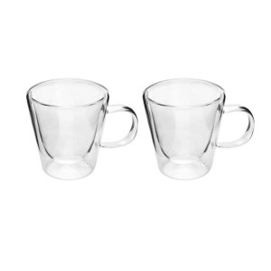 JOGO DE CANECA COM ALÇA EM VIDRO DUPLO BOROSSILICATO 02PCS DE 110 ML CADA - VDA09130