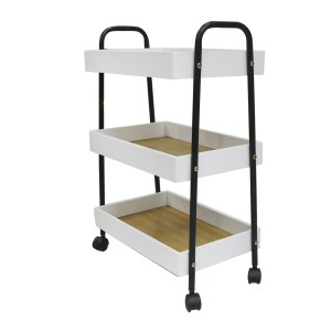 CARRINHO ORGANIZADOR MULTIUSO DE BAMBU C/ 3 PRATELEIRAS E  RODAS DE PLÁSTICO - BF4096-B