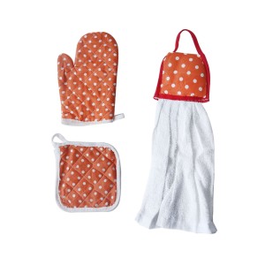 KIT LUVA PARA FORNO, DESCANSO DE PANELA  E PANO DE COPA 03 PEÇAS SORTIDAS- CA04067-H