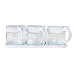 KIT COM 03 PEÇAS DE PORTA CONDIMENTO DE 300 ML COM COLHER  E SUPORTE - CA09648-BR