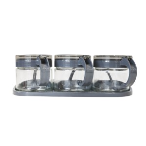 KIT COM 03 PEÇAS DE PORTA CONDIMENTO DE 300 ML COM COLHER  E SUPORTE - CA09648-CZ