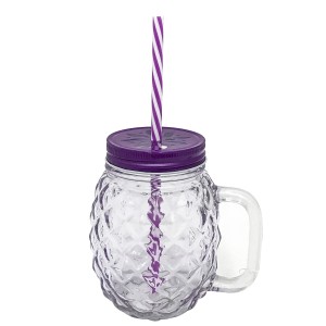 CANECA COM CANUDO ABACAXI 450ML ROXO - VDA09024