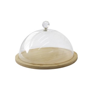 BANDEJA DE BAMBU REDONDA COM TAMPA DE ACRÍLICO 28X28X1.2CM - CX102