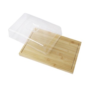 BANDEJA DE BAMBU RETANGULAR COM TAMPA DE ACRÍLICO 32X22X1.7CM - CX110