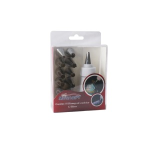 BICO DECORADOR DE BOLO EM INOX COM 12 PEÇAS E UMA BISNAGA DE CONFEITAR - MG6014