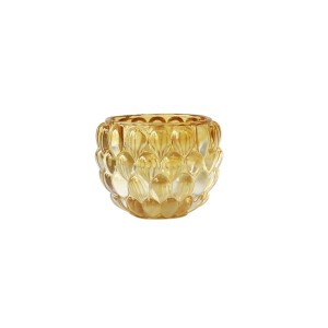 CASTIÇAL DE VIDRO COM RELEVO AMBAR 7CM - HD67117