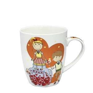 CANECA EM PORCELANA CASAL ENAMORADO LARANJA 300 ML - FSDC0809