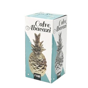 COFRE ABACAXI CERÂMICA DECORAÇÃO  DOURADO 20CM - 94696- DOU