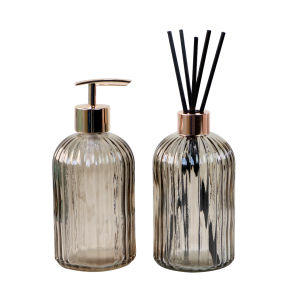 KIT DIFUSOR COM PORTA SABONETE LIQUIDO DE VIDRO EM ALTO RELÊVO 400ML - 96144-FUMÊ