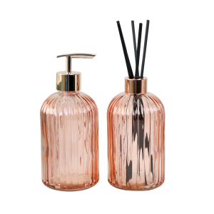 KIT DIFUSOR COM PORTA SABONETE LIQUIDO DE VIDRO EM ALTO RELÊVO 400ML - 96144-GR