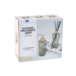 KIT DIFUSOR COM PORTA SABONETE LIQUIDO DE VIDRO 340ML-96146-AMBAR