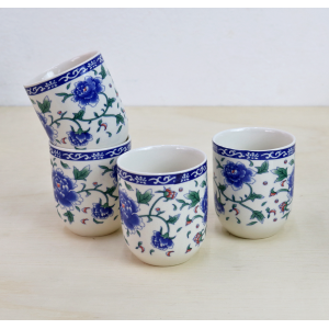 CONJUNTO DE 04 CANECAS ORIENTAL PARA CHÁ DE PORCELANA 150ML (CADA)  ESTAMPA FLORAL - CN30B-B