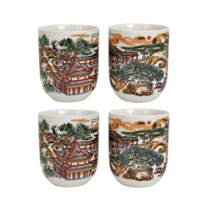 CONJUNTO DE 04 CANECAS ORIENTAL PARA CHÁ DE PORCELANA 150ML (CADA)  ESTAMPA FLORAL - CN30B-C