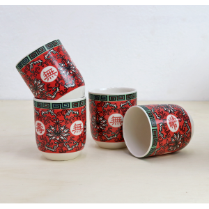 CONJUNTO DE 04 CANECAS ORIENTAL PARA CHÁ DE PORCELANA 150ML (CADA)  ESTAMPA FLORAL - CN30B-F