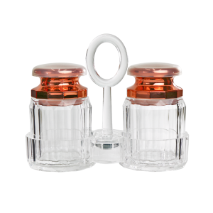 KIT SALEIRO E PIMENTEIRO COM SUPORTE EM ACRILICO GOLD ROSE - MG5114