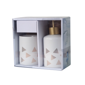 JOGO DE BANHEIRO  DE PORCELANA COM 02 PEÇAS PORTA SABONETE E PORTA ESCOVAS 250 ML -BRCT10378