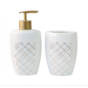 JOGO DE BANHEIRO  DE PORCELANA COM 02 PEÇAS PORTA SABONETE E PORTA ESCOVAS 350 ML -BRCT10379