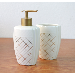 JOGO DE BANHEIRO  DE PORCELANA COM 02 PEÇAS PORTA SABONETE E PORTA ESCOVAS 350 ML -BRCT10379