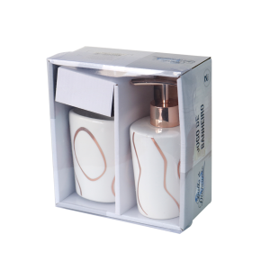 JOGO DE BANHEIRO  DE PORCELANA COM 02 PEÇAS PORTA SABONETE E PORTA ESCOVAS 250 ML -BRCT10371-GR