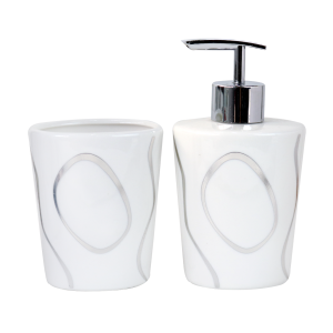 JOGO DE BANHEIRO  DE PORCELANA COM 02 PEÇAS PORTA SABONETE E PORTA ESCOVAS 250 ML -BRCT10371-PTA