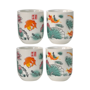 CONJUNTO DE 04 CANECAS ORIENTAL PARA CHÁ DE PORCELANA 150ML (CADA)  ESTAMPA FLORAL - CN30B-A
