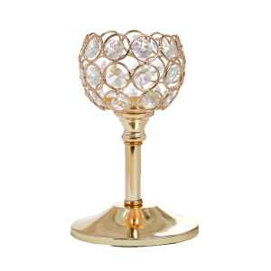 CASTIÇAL REDONDO DE PLÁSTICO E METAL DOURADO 16CM - 2458