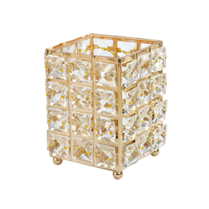 PORTA OBJETO DECORATIVO DE METAL E PLASTICO DOURADO 9CMX9CMX11,5CM- 2469-DOU